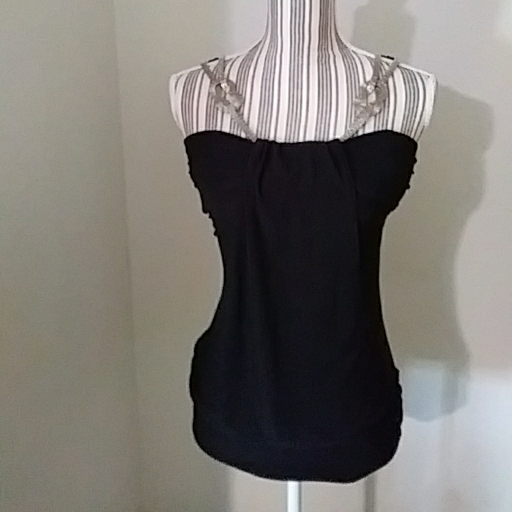 Myths Black Dress top with chain front str…